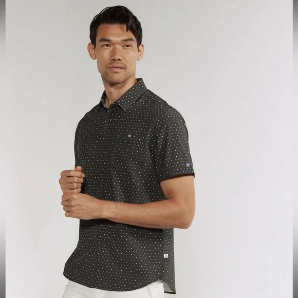 7Diamonds Rylee 4 Way Stretch Black‎ Gray Patterned Men's Button Up Shirt Large - Picture 2 of 8